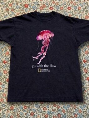 National Geographic Black Tee with Pink Jellyfish Graphic